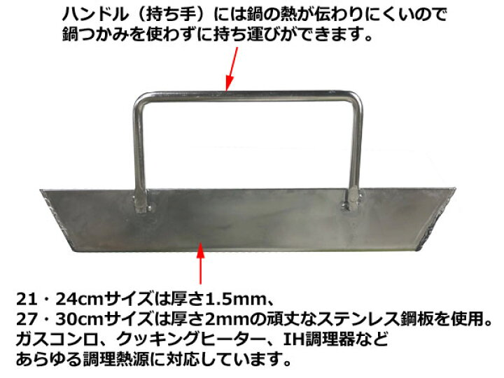 楽天市場】ちりとり鍋 30cm ステンレス製角なべ IH（電磁）対応／角鍋 