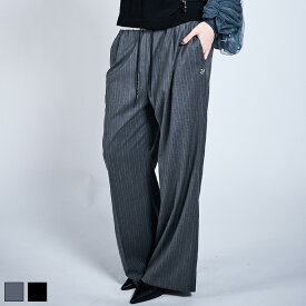 《 ストライプ ウエスト レイヤード スラックス グレー 》 COOLA クーラ ボトムス BOTTOMS パンツ PANTS タックパンツ ロング丈 ダブルピンタック ハート ワッペン ワイドストレート 足長効果 おしゃれ レディース カジュアル ストリート スポーティ レディースファッション