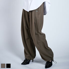 《 ウエスト ドローストリング ワイドパンツ ブラウン 》 COOLA クーラ パンツ PANTS ボトムス BOTTOMS ロング丈 タック タックパンツ ピンタック ウエストゴム ルーズシルエット ワイド ハート ワッペン おしゃれ レディース カジュアル スポーティ レディースファッション