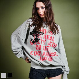 《 ロゴ プリント ヴィンテージ ルーズ TOPS グレー 》 COOLA クーラ トップス プルオーバートップス プルオーバー スウェット パーカー ルーズシルエット レース 花 フラワー ダメージ おしゃれ レディース カジュアル ストリート スポーティ モード きれいめ デイリー