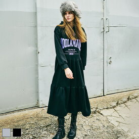 《 COOLA MADE プリント フーディー ドレス ブラック 》 クーラ DRESS ワンピース ロングワンピース フード ロゴ プリント スウェット スウェットワンピース ティアード ティアードワンピース ペイント おしゃれ レディース カジュアル ストリート レディースファッション