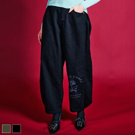 《 COOLA BASE コットン ワイド スナップ パンツ ブラック 》 クーラ ボトムス BOTTOMS スナップパンツ ワイドシルエット ペイント ロゴ キャラクター タック ミリタリー メンズライク おしゃれ レディース カジュアル ストリート レディースファッション モード きれいめ
