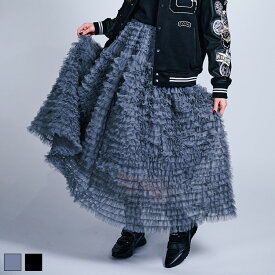 《 フリル チュール イージー フレア スカート グレー 》 COOLA クーラ ボトムス BOTTOMS SKIRT フレアスカート ロングスカート チュールスカート ウエストゴム ボリューム おしゃれ レディース カジュアル ストリート レディースファッション モード きれいめ スポーティ
