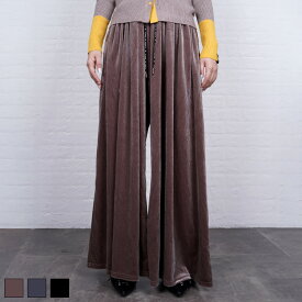 【 SALE / 50%OFF 】直営限定ITEM《 ベロア フレア ワイド パンツ ブラウン 》 COOLA クーラ ワイドパンツ フレアパンツ ベロアパンツ ボトムス BOTTOMS ハート ワッペン キラキラ 光沢 ウエストゴム おしゃれ レディース カジュアル ストリート レディースファッション