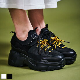 《 COOLA ダブル スピンドル スニーカー ブラック 》 クーラ シューズ SHOES SNEAKERS 靴 厚底スニーカー ロゴ パラコード カラフル ワッペン ダッドスニーカー 厚底 ハイソール おしゃれ レディース カジュアル ストリート モード スポーティ レディースファッション