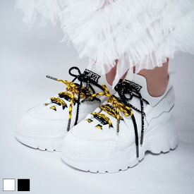 《 COOLA ダブル スピンドル スニーカー ホワイト 》 クーラ シューズ SHOES SNEAKERS 靴 厚底スニーカー ロゴ パラコード カラフル ワッペン ダッドスニーカー 厚底 ハイソール おしゃれ レディース カジュアル ストリート モード スポーティ レディースファッション