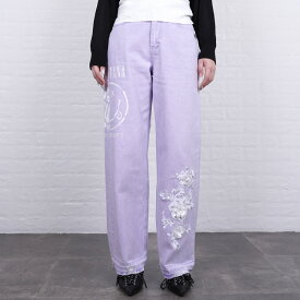 直営限定デザイン 《 COOLA ロゴ ペイント カラー デニム パンツ パープル 》 クーラ ボトムス BOTTOMS デニムパンツ ズボン ワイドデニム ワイドパンツ ワイドストレート ワイドシルエット カラーデニム ファッション おしゃれ レディース レディースファッション ロック