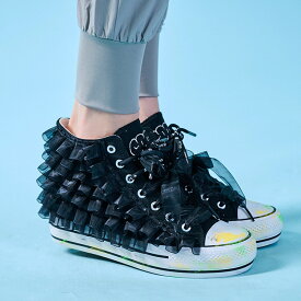 《 フリル ハイカット キャンバス スニーカー 》 COOLA クーラ 靴 シューズ SHOES SNEAKER ハイカットスニーカー ロゴ ワッペン ペイント リボン フラットスニーカー フラットシューズ おしゃれ レディース レディースファッション カジュアル ストリート スポーティ モード