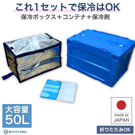 折りたたみコンテナ 保冷バッグ 保冷剤 セット 大容量 業務用 50L 折りたたみ 保温 大型 クーラーボックス 大容量 保冷ボックス CGBOX50L+N 保冷バッグ 保冷バック 軽量 車載 丈夫 屋外 フェス 保冷剤 ドライアイス 防災 日本製 SANYOKI オリコン P51B