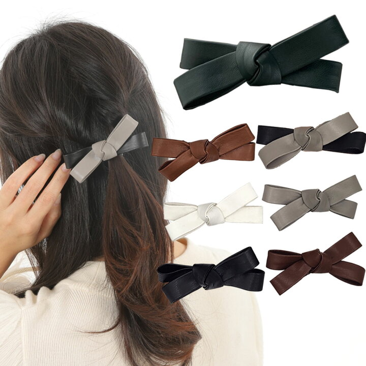 楽天市場】【メール便送料無料】ヘアクリップ フェイクレザー リボン 