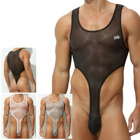 メンズ シングレット ボディスーツ 極細ストリング ハイレグ シースルー Tバック 極薄 シルク肌触り セクシーインナー ルームウェア ステージ衣装 男性下着 AeeeYeee(ae-893ltdk)[M便 4/12]