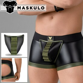 男性用ボクサーパンツ ジョックストラップ メンズ ケツワレ レザー風 フェイクレザー インナー アンダー ロングスパッツ Maskulo マスクロ ENFORCE ボクサー Oバック(男性下着ma-tr130)[M便 1/3]