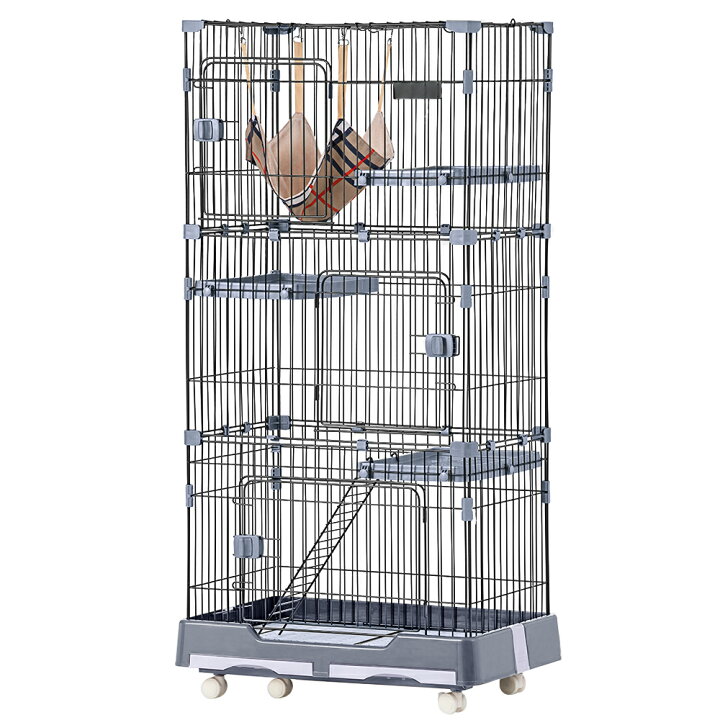 楽天市場】【部分入荷】猫ケージ 3段 ハンモック付 引き出し式トレイ 