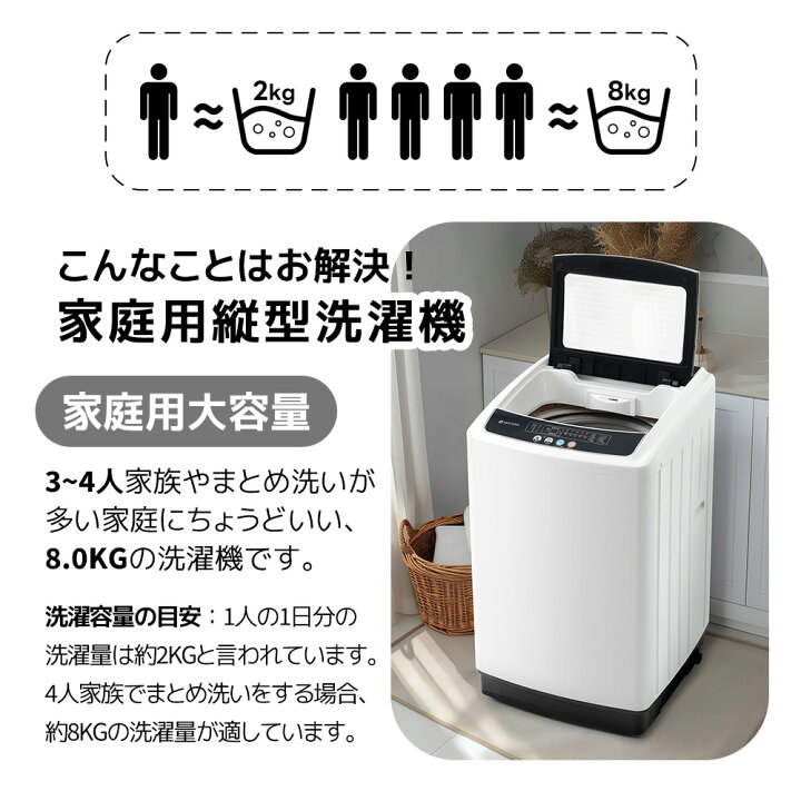 楽天市場】【全店P5倍！】【洗剤投入口付き】洗濯機 8kg 全自動式 家庭 