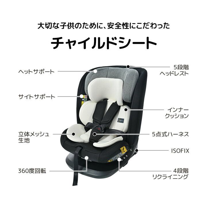 楽天市場】チャイルドシート 回転式 ISOFIX 新生児 0歳〜12歳 安全基準 