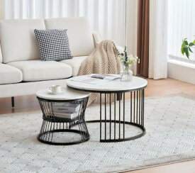 【3タイプ/丸型/正方形】ネストテーブル ローテーブル 入れ子式 2点セット センターテーブル 収納付き 大理石柄 おしゃれ カフェテーブル 北欧 モダン サイドテーブル リビングテーブル テーブルセット スチール脚 頑丈