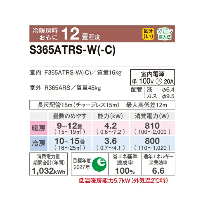 楽天市場】『在庫あり』 ダイキン S365ATRS-W エアコン 12畳 ルーム 