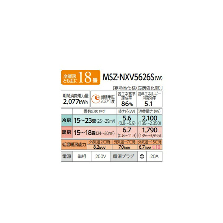 楽天市場】三菱 MSZ-NXV5626S(W) エアコン 18畳 ルームエアコン NXV 
