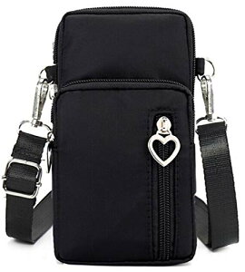 スマホポーチ ミニポーチ ポシェット ショルダー バッグ ミニ レディース 多機能 かわいい 斜めがけ アームポーチ 防水 (ブラック)
