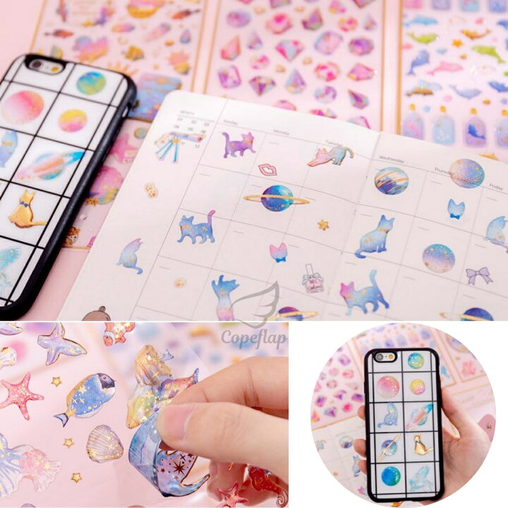 楽天市場 当店ポイント2倍 シール キラキラ 大量 キラキラシール 韓国 デコ かわいい 手帳シール デコシール 12枚セット 可愛い てづくり スケジュール帳用 ステッカー 手帳 半透明 子供 こども ごほうびシール ご褒美シール シールセット コペフラップ 楽天市場店