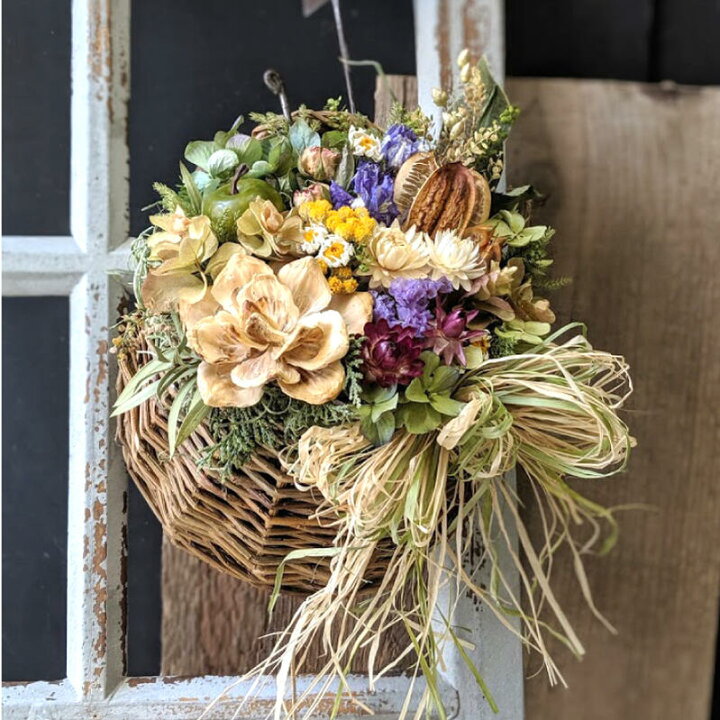 楽天市場】ドライフラワー 壁掛け バスケット 敬老の日 【ハンギング  