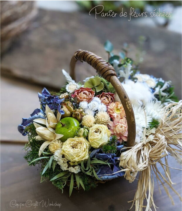 楽天市場 カントリーバスケット ナチュラルドライフラワーの花かご Coppe Craft Workshop