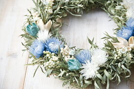 ドライフラワー リース 玄関 プレゼント 誕生日 お祝い 【Coquelicot_Azur コキリコブルー】結婚祝い 開店祝い 新築祝い インテリア フラワーリース 人気 おしゃれ ナチュラル 人気 お花 ギフト 壁飾り 女性