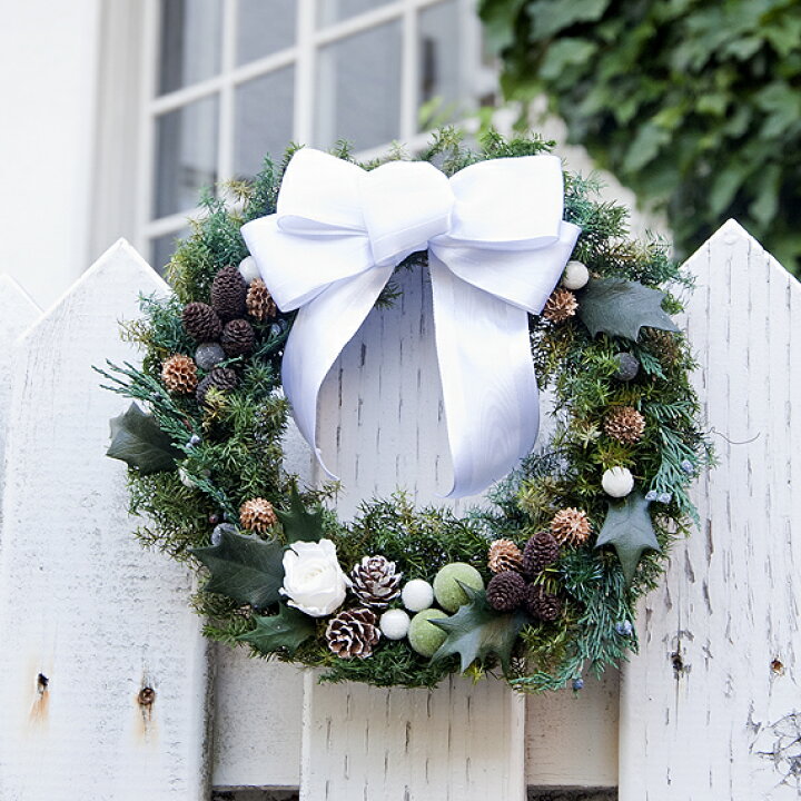 楽天市場 クリスマスリース リース クリスマス プリザーブドクリスマスリース Formal White 白いリボンのシックなクリスマスリース フォーマルな聖夜を彩る大人のリース Coppe Craft Workshop