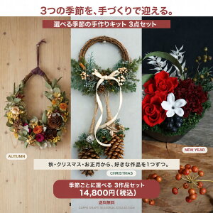 選べる季節の手作りキット 3点セット 秋 ハロウィン クリスマスリース お正月飾り しめ縄 フラワーアレンジ ドライフラ