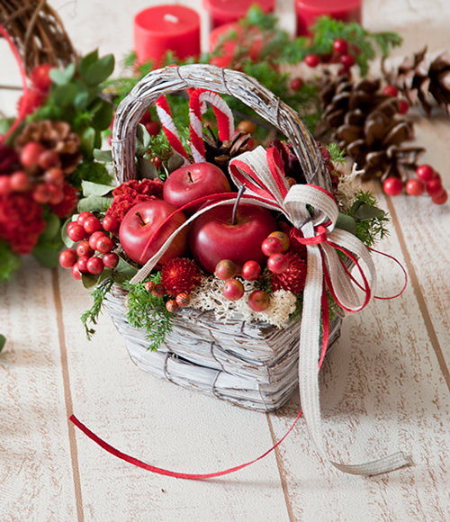 ハンドメイドキット 割り引き 手作りキット クリスマス 赤いリンゴのクリスマスバスケット 手作りのクリスマス ドライフラワー 自分で作るクリスマス飾り お洒落 クリスマスキット