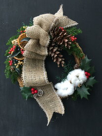 手作りキット クリスマスリース ドライフラワー [コットンとジュートリボンのカントリークリスマスリース] おしゃれ インテリア ナチュラル リース 手作りキット ハンドメイド 壁飾り お誕生日 お祝い