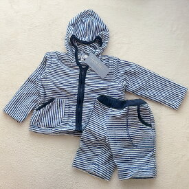 キッズ　部屋着　ルームウェア　パジャマ　肌に優しい　かわいい　ママとお揃い　今治産タオル　ボーダー柄　ベビー　パーカー　パンツ　上下　プレゼント　出産祝い　ギフト　カラー2色　【送料無料】【ネコポス不可】