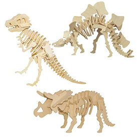 HAMILO 木製 恐竜骨格模型 組み立て式 自立 置物 木製模型 3種セット