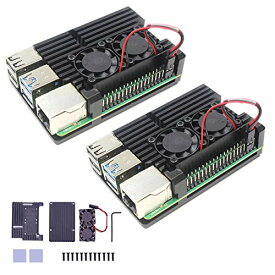 HAMILO ラズベリーパイ4B用アーマーメタルケース コンピューター ファン付きタイプ 2点セット