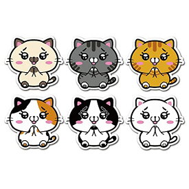 SignStore 手を合わせる猫のステッカー 約8cm×18.5cm 6枚セット マルチカラー ビニール 日本製 car_character_15_6set