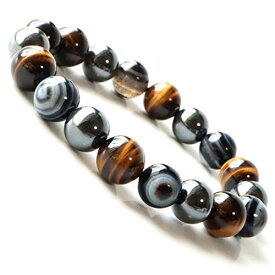 [GOLD STONE] 天眼石 タイガーアイ ヘマタイト ブレスレット 12mm パワーストーン 天然石 数珠 メンズ アクセサリー 内周 約18.5cm