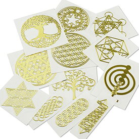 レジン デコ素材 メタル ステッカーシール 金属製 ゴールド 神聖幾何学模様 フラワーオブライフ 生命の花 六芒星 オルゴナイト エナ