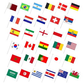 Felimoa 国旗 32ヶ国 万国旗 日本 手旗 スポーツ 観戦 応援 14×21cm 32本セット