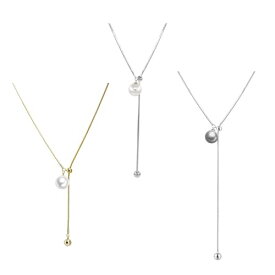 [HAMILO] ロングネックレス パール チェーン レディース 結婚式 卒業式 3色セット