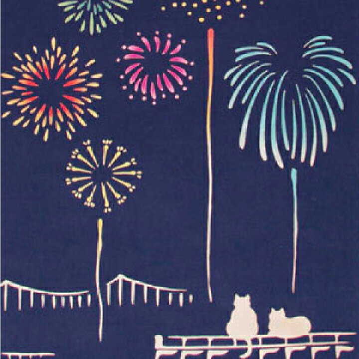 楽天市場 メール便可 気音間 手ぬぐい 特等席 注染 特岡 綿100 日本製 猫 花火 ねこ 夏 7月 8月 花火大会 夏祭り 無蛍光晒し ギフト 贈り物 Kenema てぬぐい 手拭い 打ち上げ花火 たまや のレン