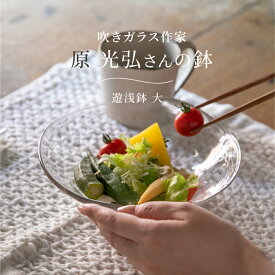 遊浅鉢 大 原光弘 ガラス おしゃれ かわいい 鉢 器 ボウル シンプル 透明感 食器 来客用 手づくり ハンドメイド サラダ 麺料理 お惣菜 作家 グラスアート夢屋