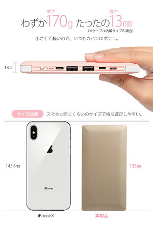 モバイルバッテリー,大容量,ケーブル内蔵型,急速充電,携帯充電器,iPhone,スマホ,スマートフォン,アンドロイド,android,2ポート,2usb,コンパクト,軽量,10000mah,おしゃれ