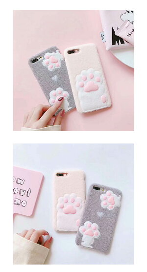iPhone,ケース,カバー,肉球,にくきゅう,ファー,猫,動物,アニマル,かわいい,ふわふわ,もこもこ,女子,女性,