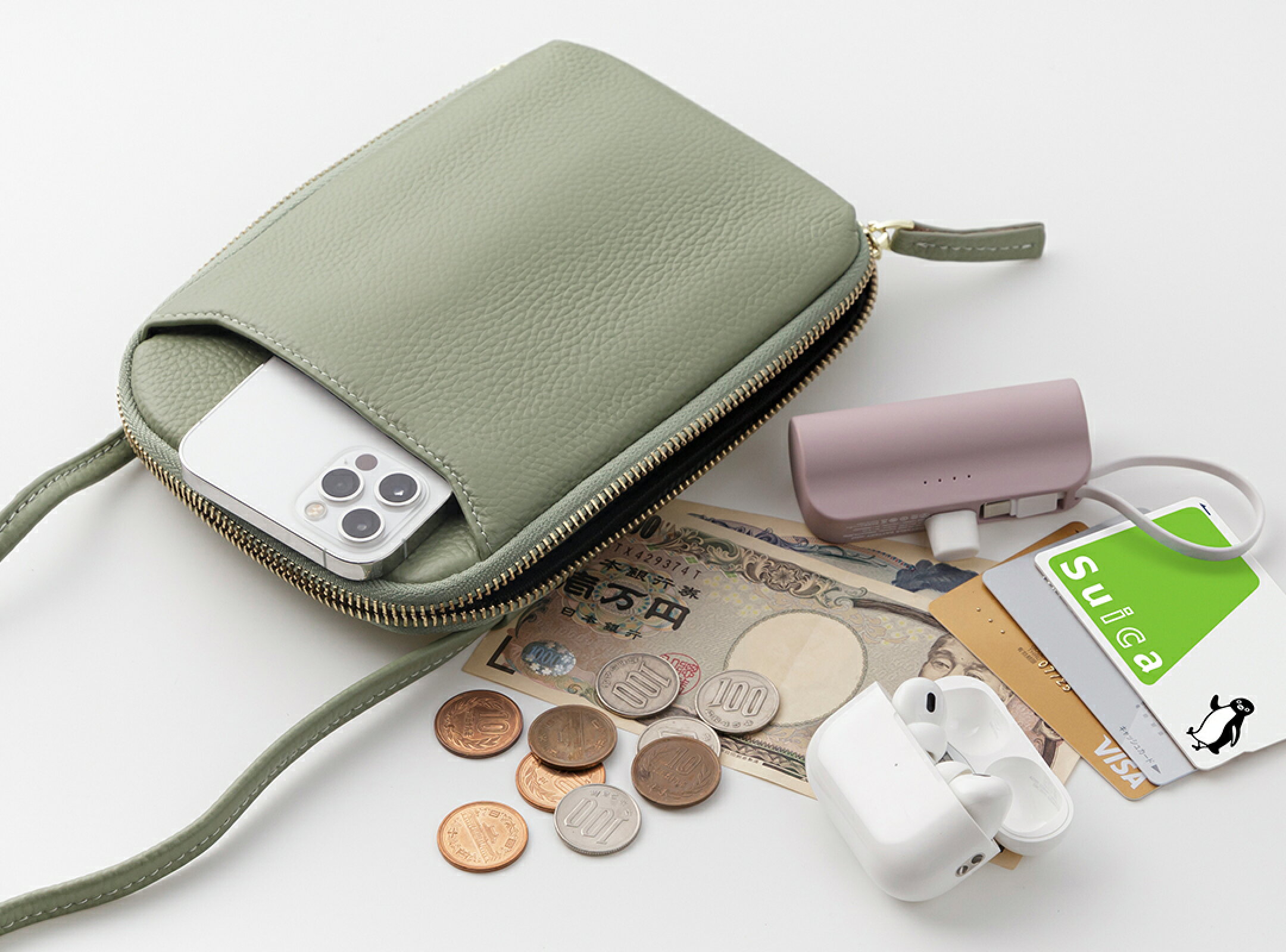 たっぷり入る 本革スマホポーチ