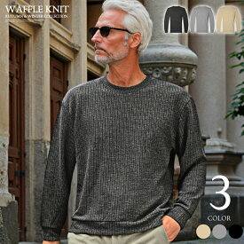 ニット メンズ ニットソー 長袖 ブランド おしゃれ ワッフル クルーネック イケオジファッション 30代 40代 50代 ちょいワル ユニセックス 秋 冬 2025新作