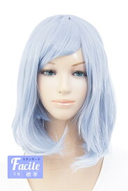 ミディアム 【トパーズブルー】【ウィッグネット付】コスプレ ウィッグ セミロングウィッグ 耐熱 (mi-50)