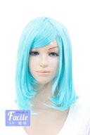 ミディアム 【スカイブルー】【ウィッグネット付】 水色 ミディアムウィッグ かつら コスプレウィッグ 耐…