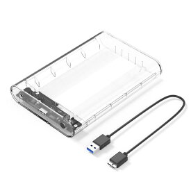 3.5インチ HDD ケース USB3.0 ドライブケース SATA3.0接続 5Gbps転送 3.5&quot; HDD対応 16TBまで 電源アダプター付 静電気防止 PC材料 工具不要 透明ケース