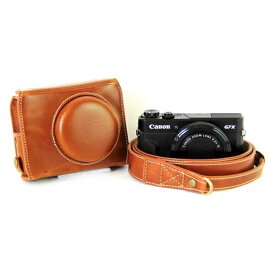 Mercs カメラケース キャノン Canon PowerShot G7 X MarkII 専用 ミラーレス一眼 高級合皮レザー セパレート式 電池交換できるデザイン ショルダーベルト付き ブラウン