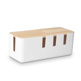 Baskiss ケーブルボックス テーブルタップ収納ボックス 天然木&amp;樹脂製 ホワイト